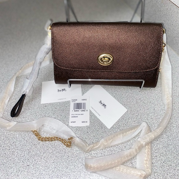 Coach Crossbody Bronze Wallet with Detachable Long Chain Strap NWT - Picture 8 of 14